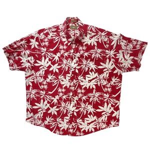 Natural Issue Mens XL Red White Tropical Palm Tree ShortSleeve Button Down Shirt